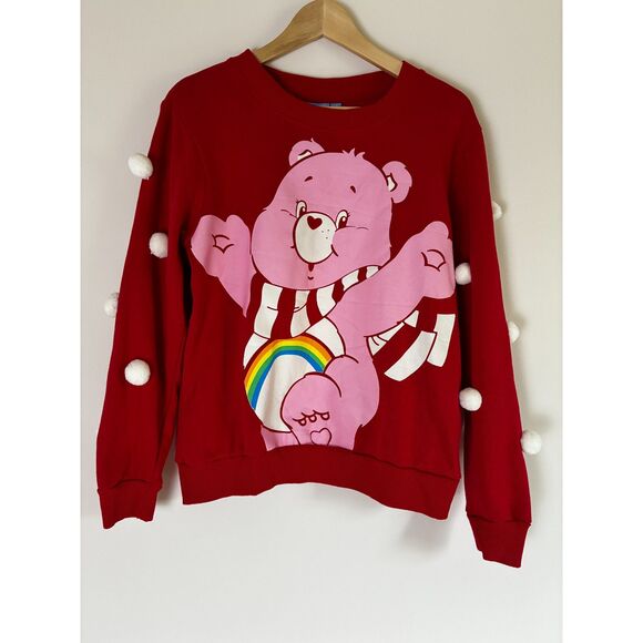 Care Bears Tops - Care Bears Let's Get Cozy Red PomPom Cheer Bear Winter Crewneck Sweatshirt Large